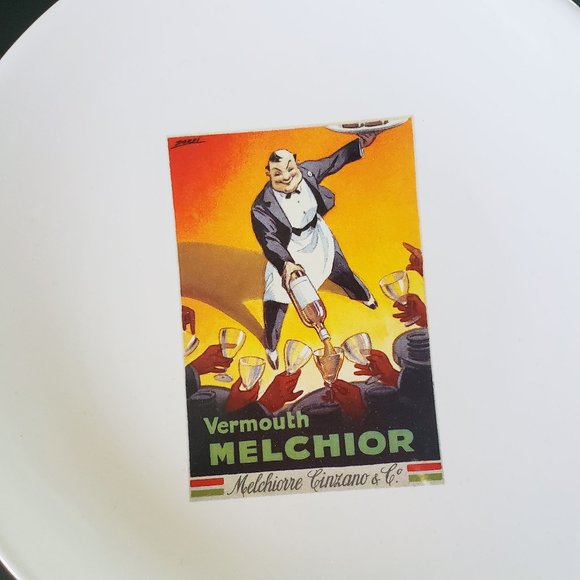 2 Pottery Barn Vintage Posters 8 inch Cocktail Plates - Picture 3 of 4